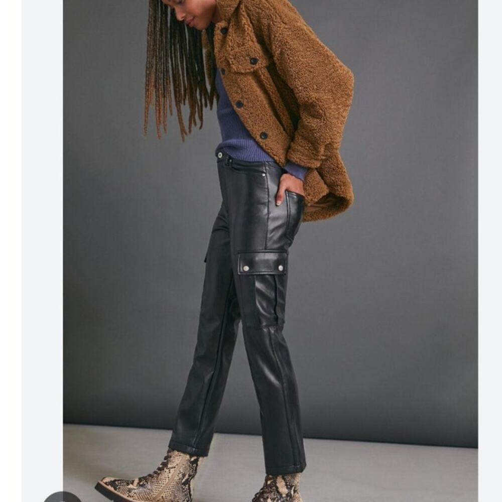 Avec Les Filles Gabi Faux Leather Pant Cargo Utility Small High Rise Straight - Picture 2 of 12
